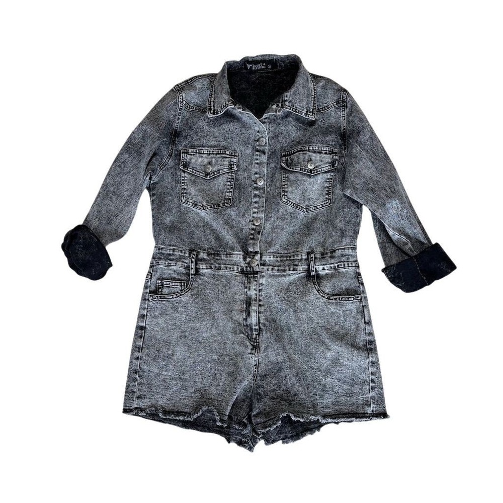 Lucky & Blessed  Women's Black Acid Wash Denim Jumpsuit Size M western style‎